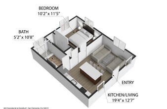 1 Bedroom, 1 Bathroom (B) floor plan